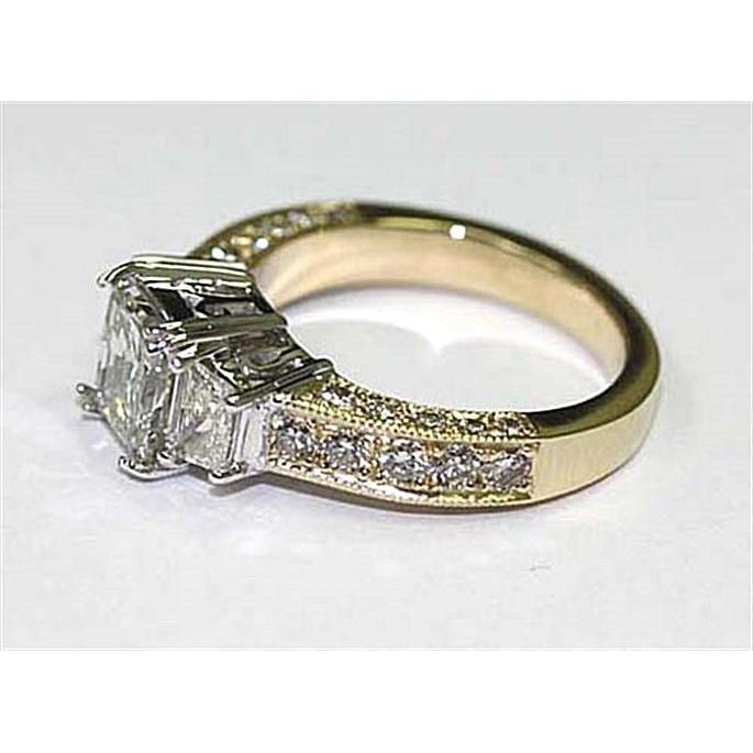 Drei-Stein-Aus der Erde Abgebauter Natürlicher Diamant-Ring 2,75 Karat Vintage-Stil Zweifarbiges Gold 14K