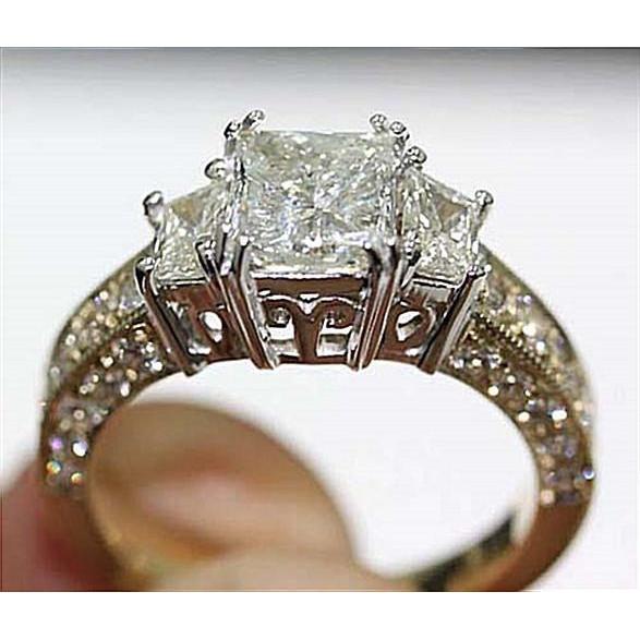 Drei-Stein-Aus der Erde Abgebauter Natürlicher Diamant-Ring 2,75 Karat Vintage-Stil Zweifarbiges Gold 14K