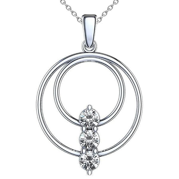 Drei-Stein-Echt Aus der Erde Abgebauter Natürlicher Diamant-Anhänger-Halskette 1,50 Karat 14K Gold Weiß