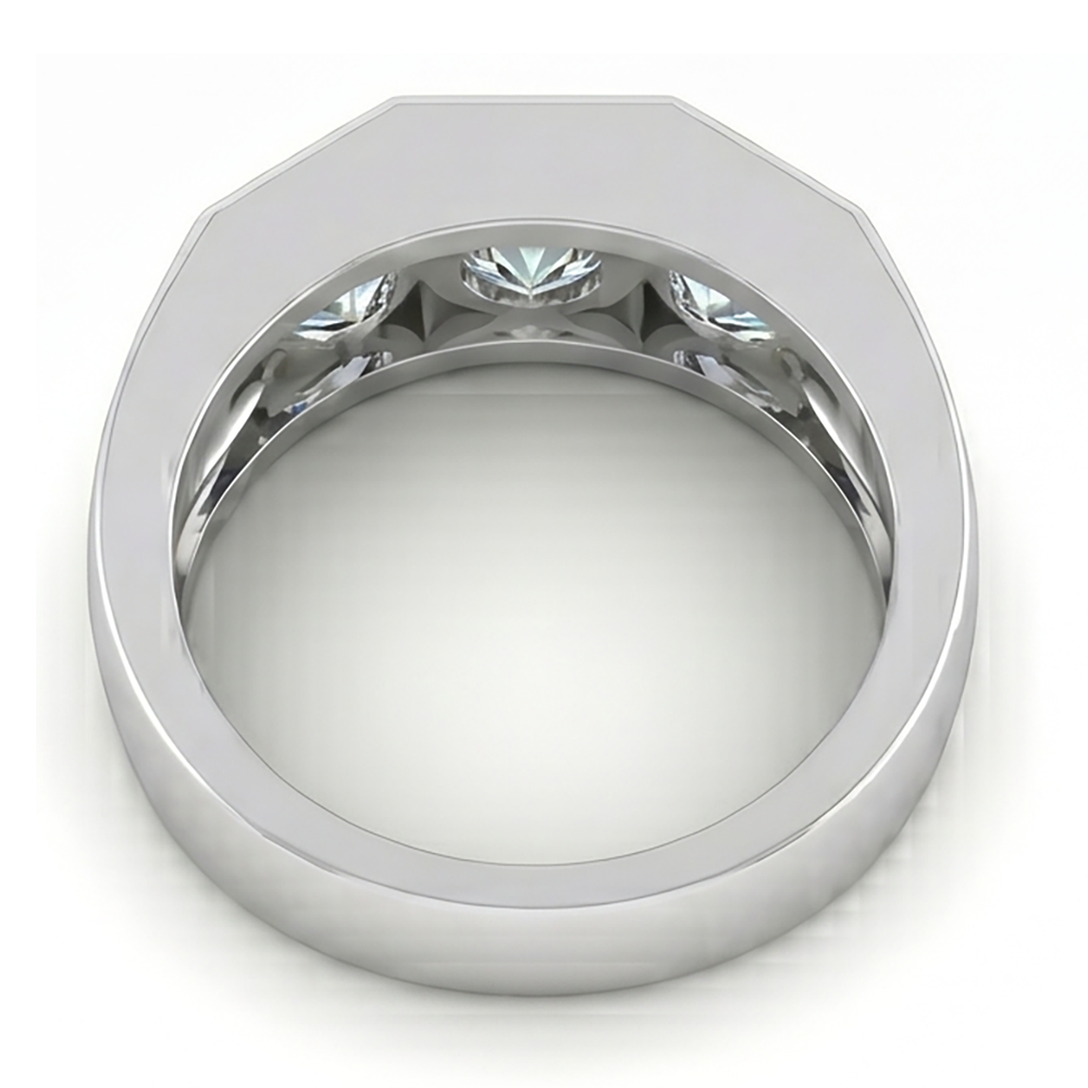 Drei Stein Herren Ring Labor Gezüchtete Rund Diamanten 14K Gold