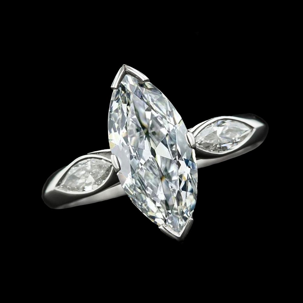Drei-Stein-Ring Marquise alter Bergmann Echt Diamanten 6 Karat Goldschmuck