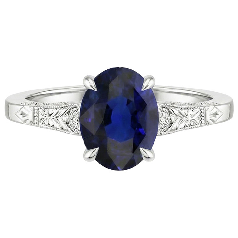 Drei-Stein-Ring im Vintage-Stil Oval Ceylon Saphir 2,25 Karat