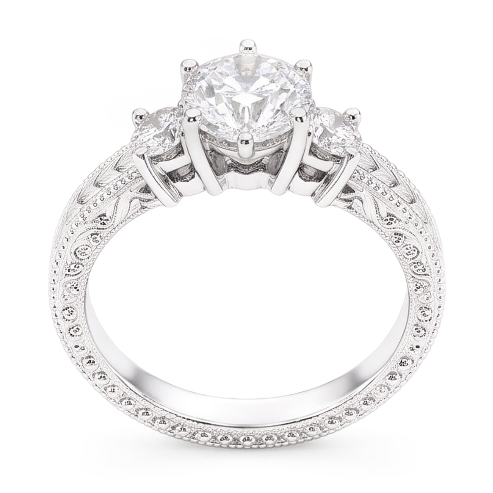 Drei Steine 3,20 Karat Echt Aus der Erde Abgebauter Natürlicher Diamanten Antik-Stil Ring Weißgold 14K