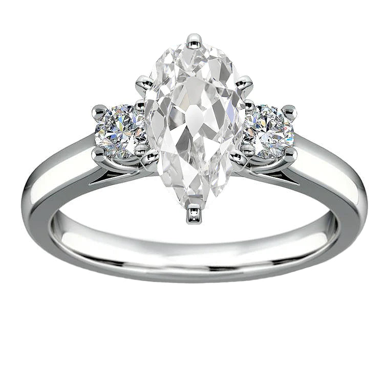 Drei Steine Ehering Rund & Birne alter Bergmann Echt Diamanten 5 Karat