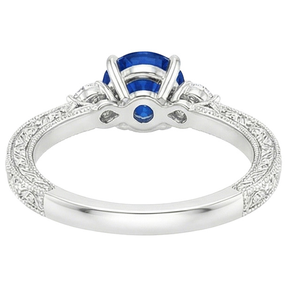 Drei-Steine-Goldring Rund Ceylon Saphir & Aus der Erde Abgebauter Natürlicher Diamant 2,50 Karat Neu