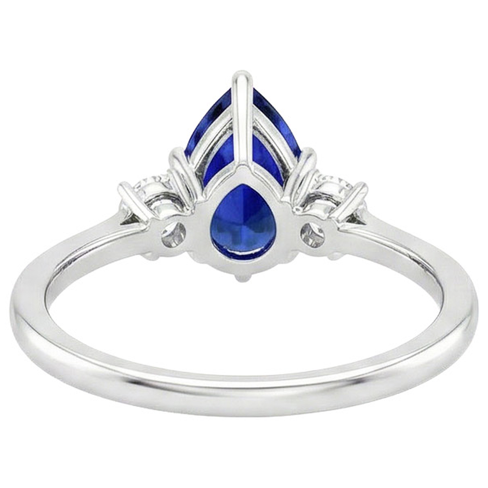 Drei-Steine-Jubiläumsring Birne Blauer Saphir & Aus der Erde Abgebauter Natürlicher Diamanten 3 Karat
