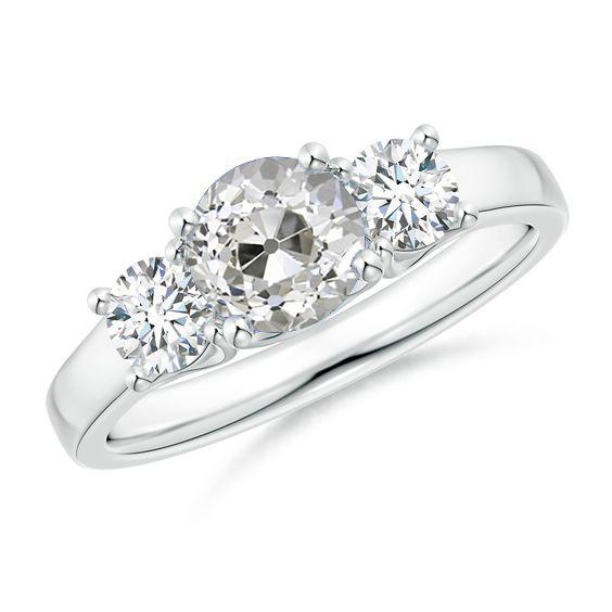 Drei Steine Natürliche Damenring Old Mine Diamant Rundschliff Schmuck 3 Karat