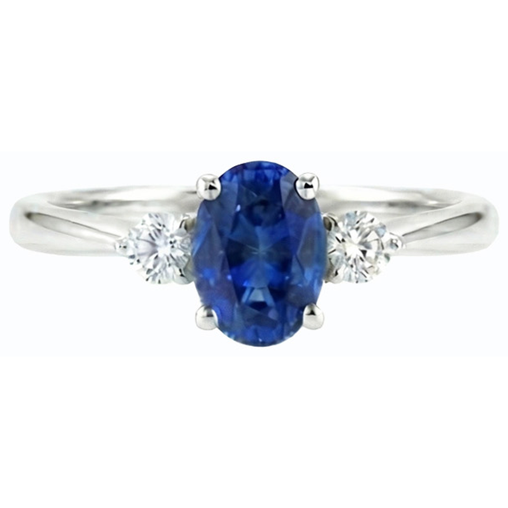 Drei Steine Ovaler Ceylon Saphir & Runder Natürlicher Diamant ( nicht im Labor gezüchtet ) Ring 2,50 Karat