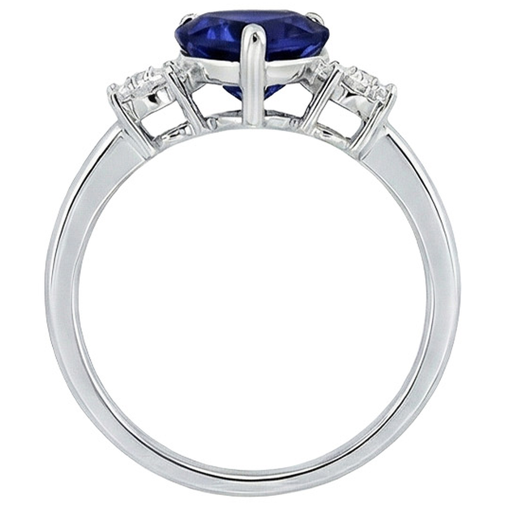Drei-Steine-Ring Herzform Blauer Saphir Rund & Aus der Erde Abgebauter Natürlicher Diamanten 8 Karat