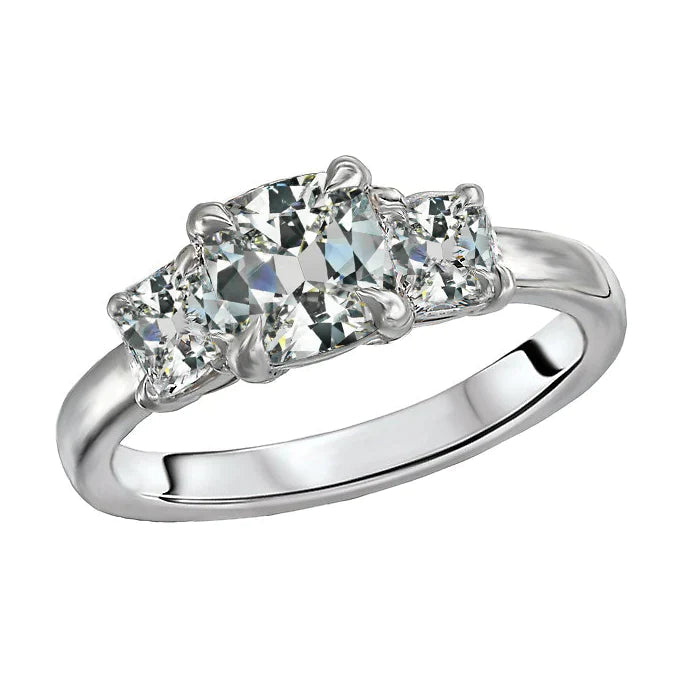 Drei-Steine-Ring-Kissen alter Bergmann Echt Diamant 4 Krappen Set 7 Karat