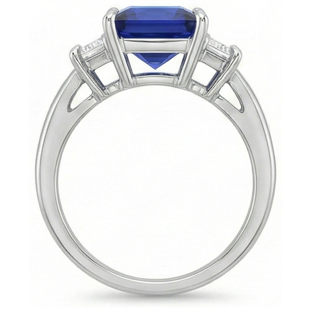 Drei-Steine-Ring Prinzessin Ceylon Saphir und Aus der Erde Abgebauter Natürlicher Diamant 5,25 Karat