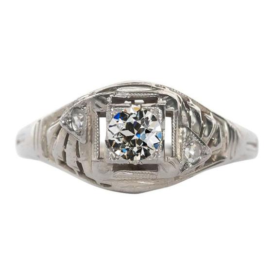 Drei-Steine-Ring Rund Alter Minenschliff Natürlich Diamant Gold Milgrain 1,25 Karat