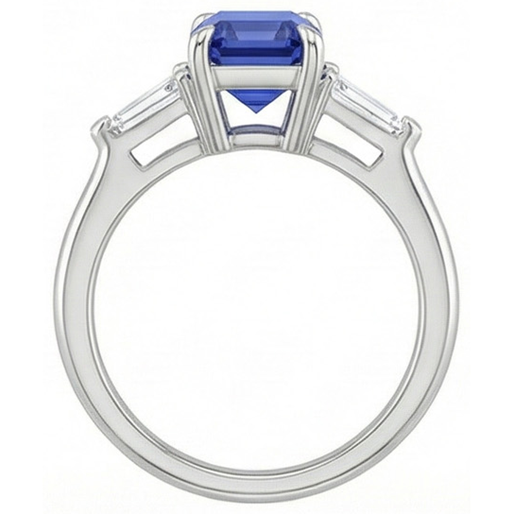 Drei Steine Ring Weißgold Ceylon Saphir & Aus der Erde Abgebauter Natürlicher Diamant 3,50 Karat