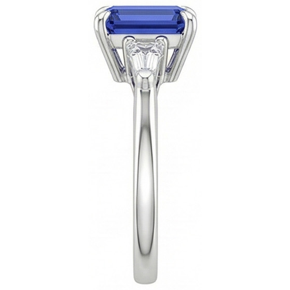 Drei Steine Ring Weißgold Ceylon Saphir & Aus der Erde Abgebauter Natürlicher Diamant 3,50 Karat