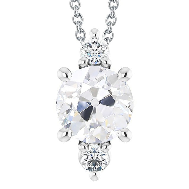 Drei Steine runder alter Minenschliff Echt Diamant Anhänger 6 Karat Slide Schmuck