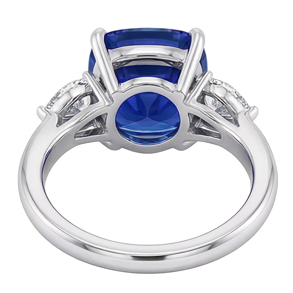 Drei Steine Birne Natürlicher Diamant ( nicht im Labor gezüchtet ) & Kissen Blauer Saphir Ring 3.50 Karat