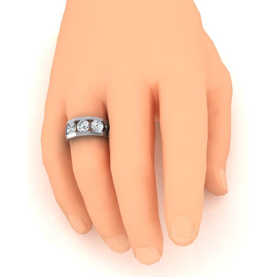 Drei Stein Herren Ring Labor Gezüchtete Rund Diamanten 14K Gold