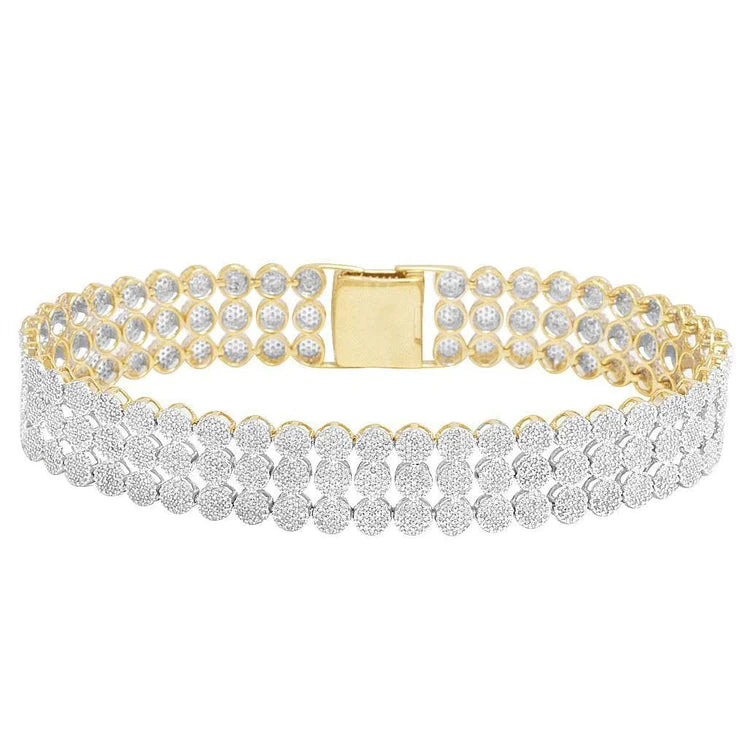 Dreireihiges Herrenarmband mit 30 Karat kleinen Echt Diamanten Gelbgold 14K