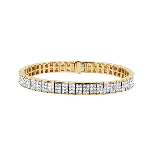 Dreireihiges Tennisarmband mit 8.10 ct Echt Diamanten im Rundschliff Gelbgold