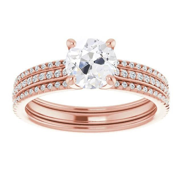 Echt Altschliff-Diamant-Ehering-Set mit Band 6.50 Karat Gold 14K