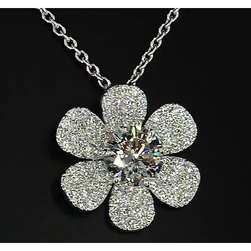 Echt Diamant Anhänger Blume 3.50 Karat Weißgold 14K F Vs1 Neu