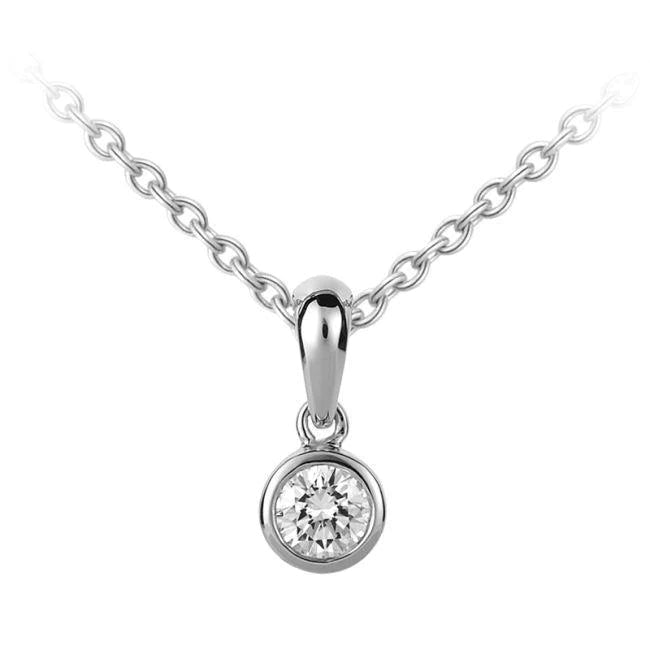 Echt Diamant Anhänger mit Kette 0,75 Kt Weißgold Lünette Set Rundschliff