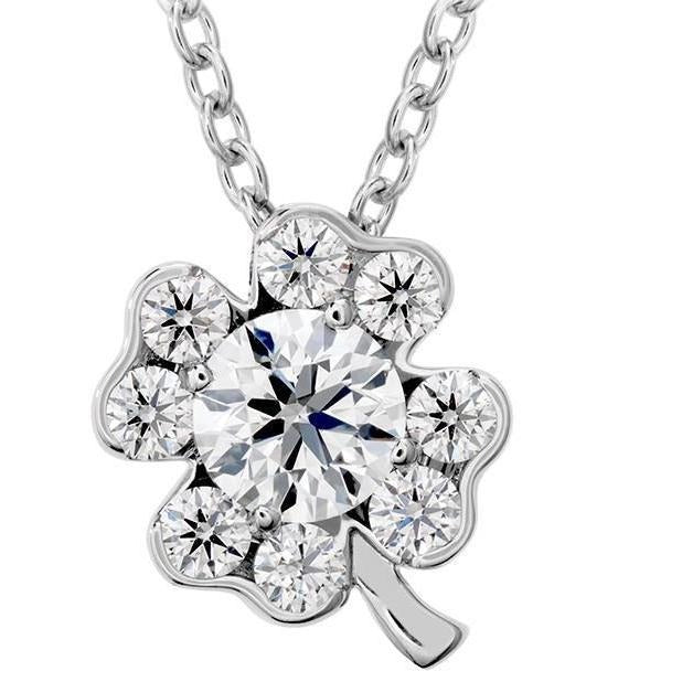 Echt Aus der Erde Abgebauter Natürlicher Diamant-Blumen-Anhänger-Halskette mit Kette 2,70 Karat WG 14K