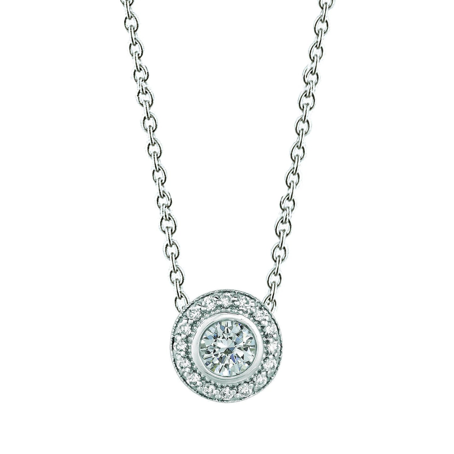Echt Diamant Halo Halskette Milgrain Anhänger 0,75 Karat 14K Weißgold