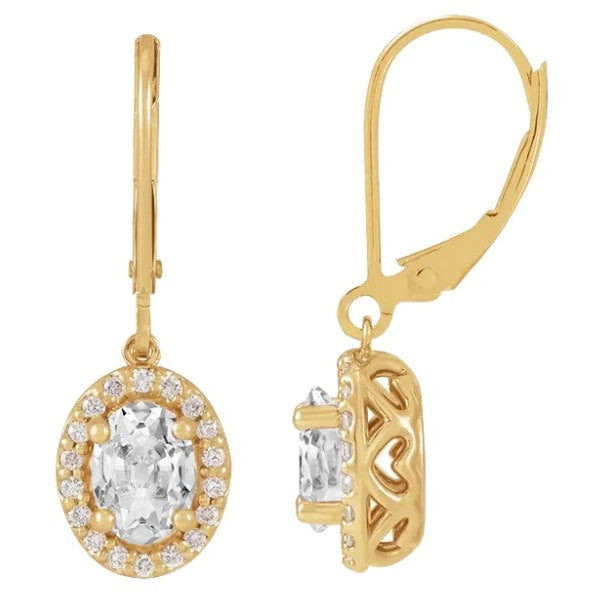 Echt Diamant-Halo-Ohrhänger Oval Old Miner Gelbgold 4,50 Karat