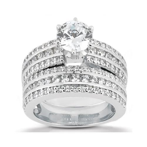 Echt Diamant-Jubiläumsring-Verlobungs-Set 3 Karat Weißgold 14K