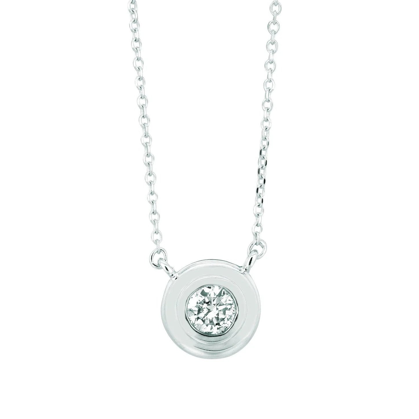 Echt Diamant Lünette Halskette Anhänger 0,30 Karat 14K Weißgold