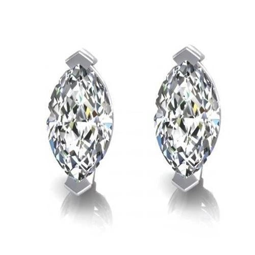 Echt Aus der Erde Abgebauter Natürlicher Diamant Ohrstecker 1 Karat Weißgold im Marquiseschliff 14K