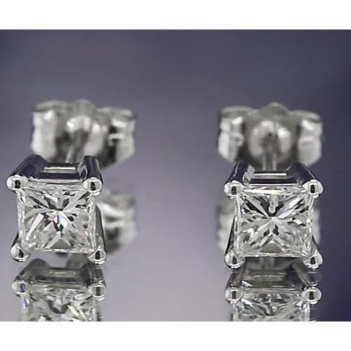 Echt Diamant Ohrstecker 1,50 Karat Princess Cut Weißgold 14K F Vs1