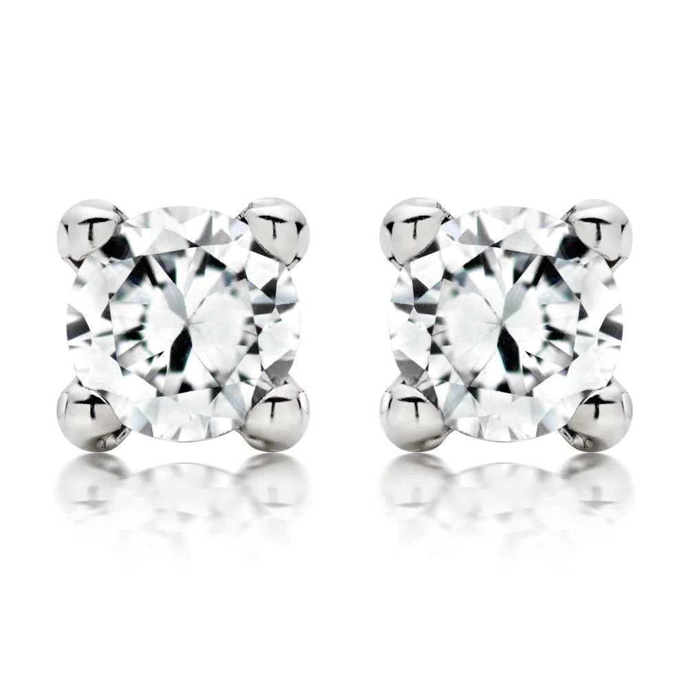 Echt Diamant Ohrstecker 3 Karat vier Zinken Set Weißgold Schmuck