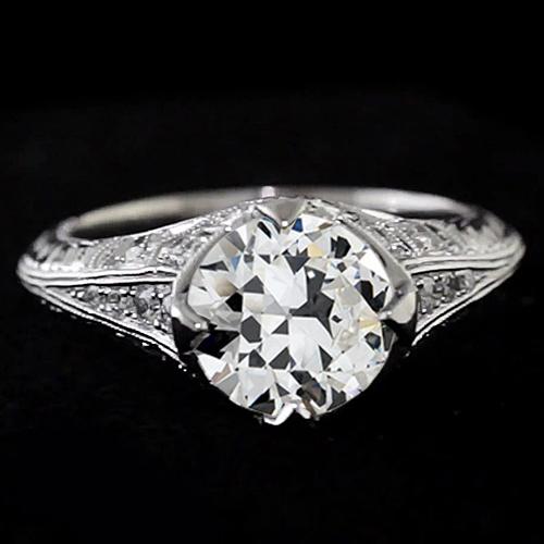 Echt Diamant Old Mine Cut Ehering Vintage Style 2.50 Karat Filigran