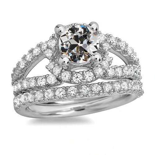 Echt Diamant Runder alter Bergmann Verlobungsring Set Split Shank 5.50 Karat