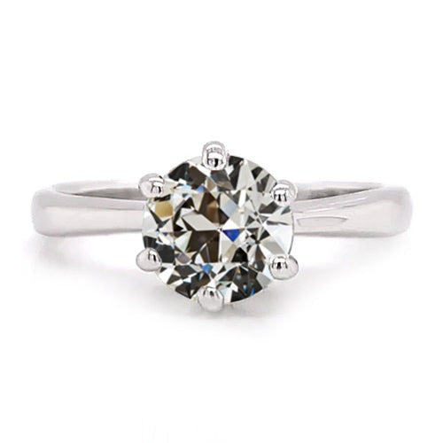 Echt Diamant Runder alter europäischer Solitär-Jubiläumsring 14K Weißgold 2 Karat