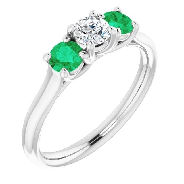 Echt Diamant Smaragdring mit drei Steinen 2,40 Karat Weißgold 14K