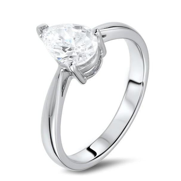 Echt Aus der Erde Abgebauter Natürlicher Diamant Solitärring im Birnenschliff 1.90 Karat Weißgold 14K