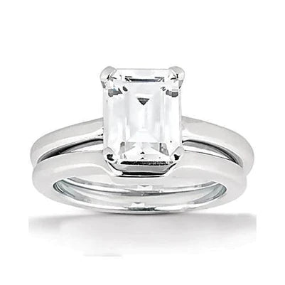 Echt Diamant-Solitärring im Smaragdschliff 2 Karat mit Band Weißgold 14K
