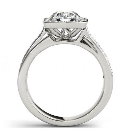 Echt Diamant-Verlobungsring 1,50 Karat Doppelschaft Halo Weißgold 14K