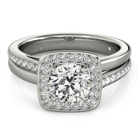 Echt Diamant-Verlobungsring 1,50 Karat Doppelschaft Halo Weißgold 14K