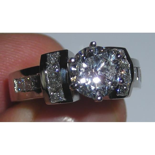 Echt Diamant-Verlobungsring 2.71 Karat Prinzessin und rundes Weißgold 14K