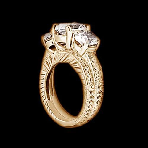 Echt Diamant-Verlobungsring 3 Steinband-Set Antik-Stil 3.01 ct. YG 14K