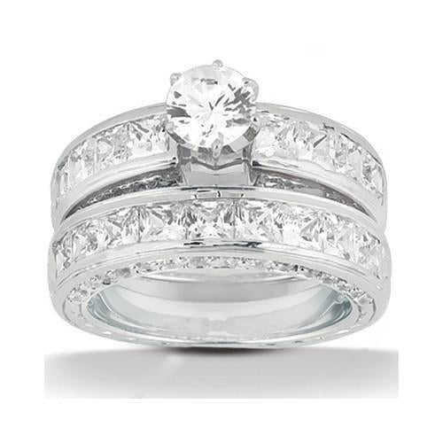 Echt Diamant-Verlobungsring 4,76 Karat Prinzessin und Rundschliff WG 14K