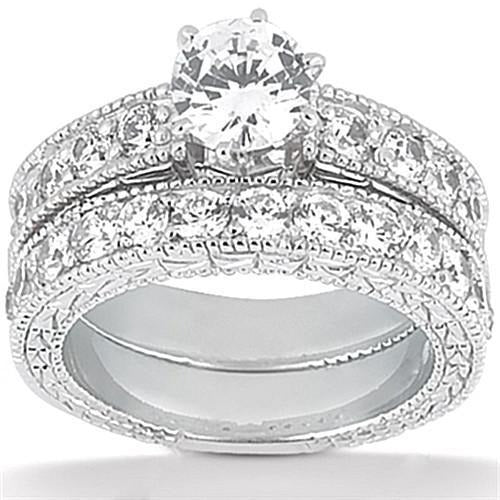 Echt Aus der Erde Abgebauter Natürlicher Diamant-Verlobungsring-Band-Set 2,90 Karat Weißgold 14K