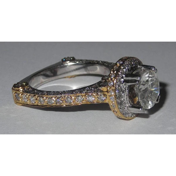 Echt Diamant-Verlobungsring Euro Schaft 3,51 Karat zweifarbiger Schmuck
