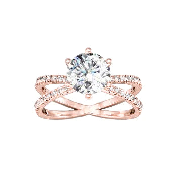 Echt Diamant-Verlobungsring Gedrehter gespaltener Schaft 1.50 Karat Roségold 14K