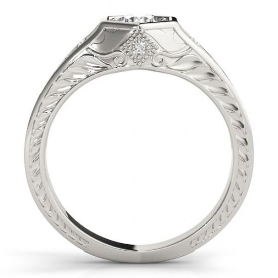 Echt Diamant-Verlobungsring Graviert Antik-Stil 1.50 Karat WG 14K