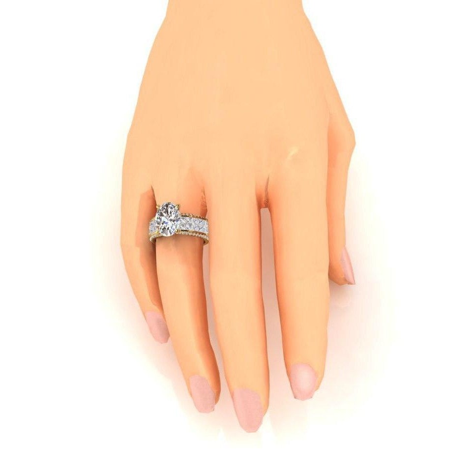 Echt Diamant-Verlobungsring Oval Center 6,92 Karat Gelbgold 14K